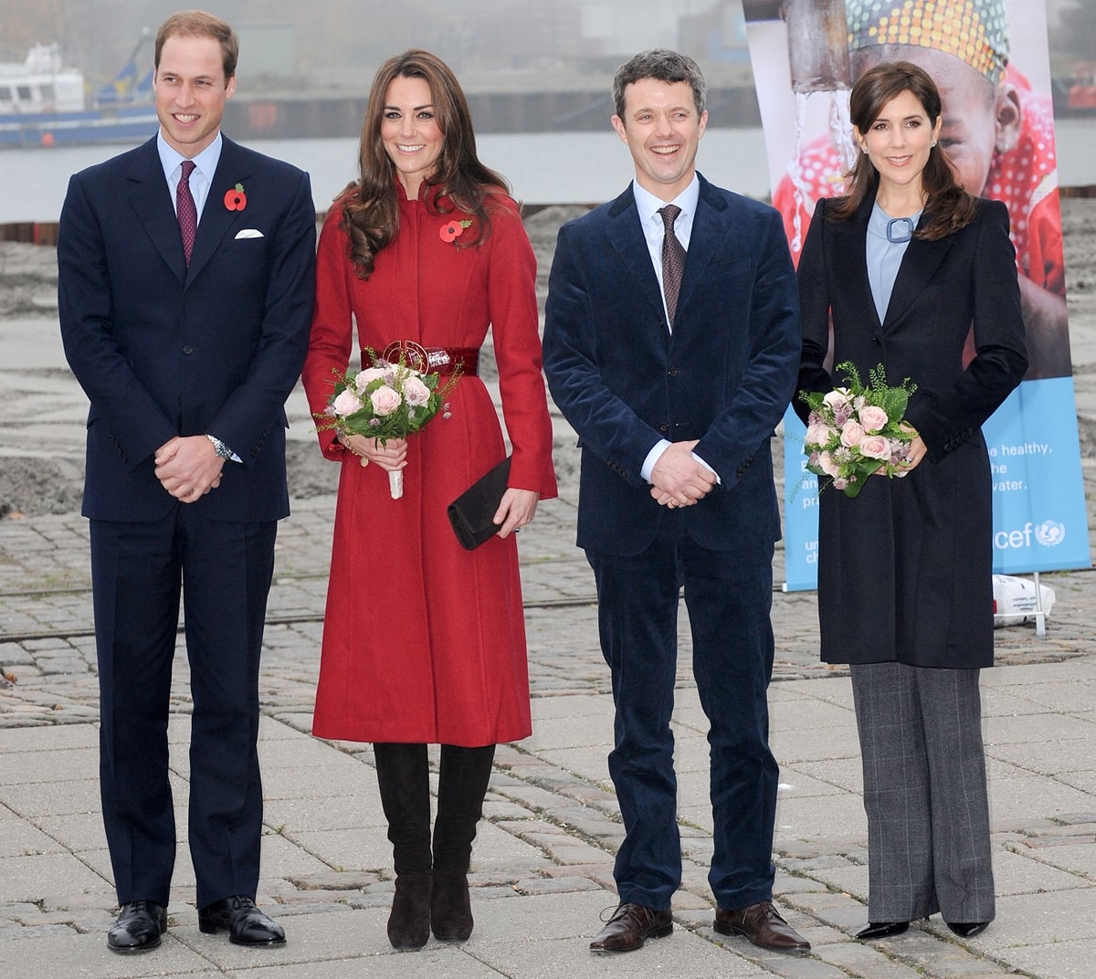 Prince William and Catherine, Duchess of Cambridge, along with Prince Frederik and Princess Mary of Denmark, visit the Unicef Supply Division Centre in Copenhagen, Denmark, on November 2, 2011