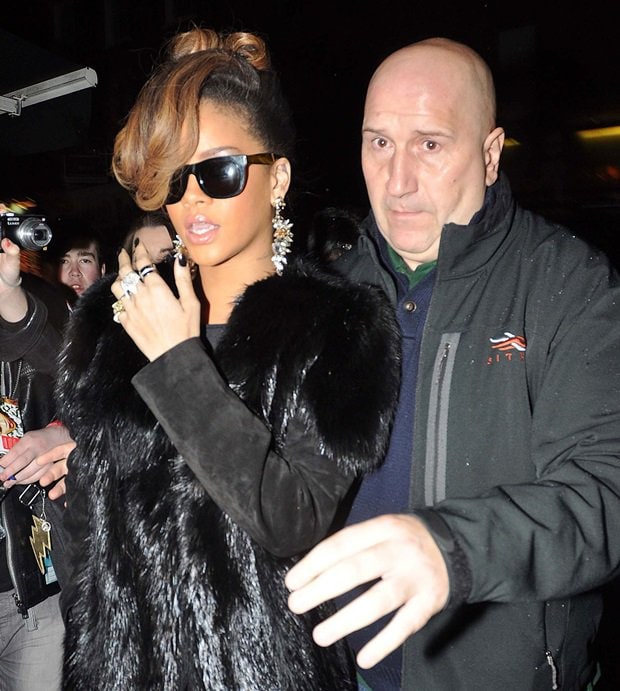 R&B singer Rihanna arrives at O'Donoghue's pub on Merrion Row to host a Thanksgiving dinner for her band and crew in Dublin