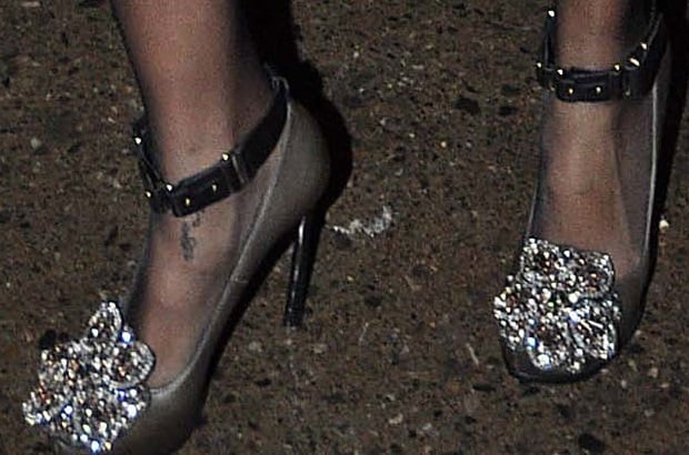 Rihanna shows off her feet in crystal-embellished Lanvin Tyrone leather pumps