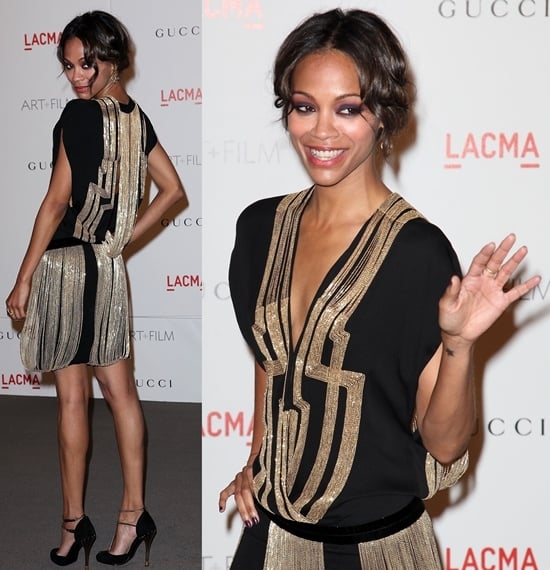 Zoe Saldaña at LACMA's Art And Film Gala Honoring Clint Eastwood and John Baldessari at LACMA in Los Angeles on November 5, 2011