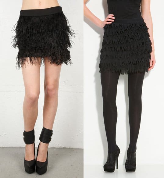 Blaque Label Ostrich Feather Skirt / DKNY Ruffled Feathers Silk Chiffon Mini