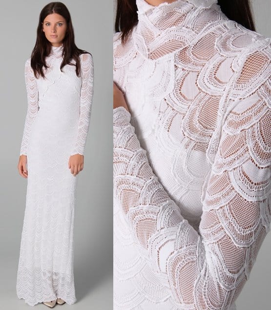 This soft white lace gown by Nightcap Clothing blends contemporary style with vintage charm, epitomizing elegance and comfort