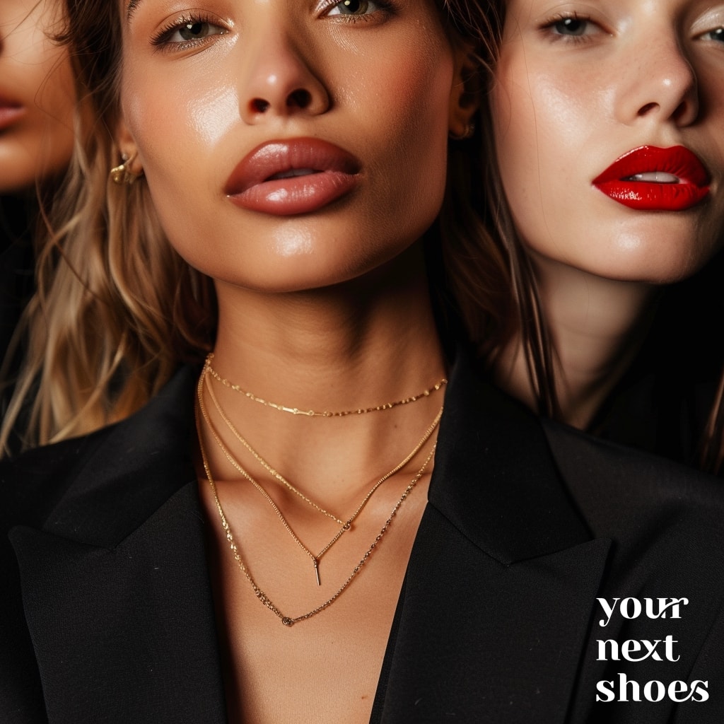 Highlighting elegance with subtlety, mid-length necklaces perfectly complement open necklines, striking a balance between simplicity and statement