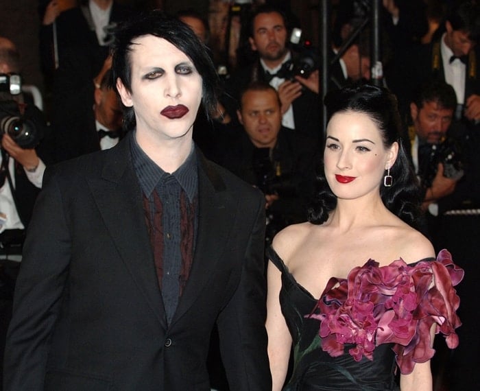 Burlesque artist Dita von Teese and her husband, musician Marilyn Manson, attend the 'Southland Tales' premiere