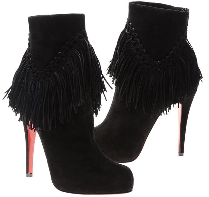 Christian Louboutin Black Rom Fringed Suede Boots
