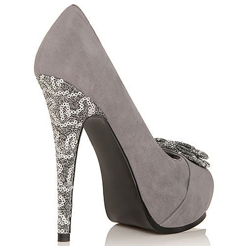 Jessica Paster for JustFab Kyriel sequined bow peep toe pumps