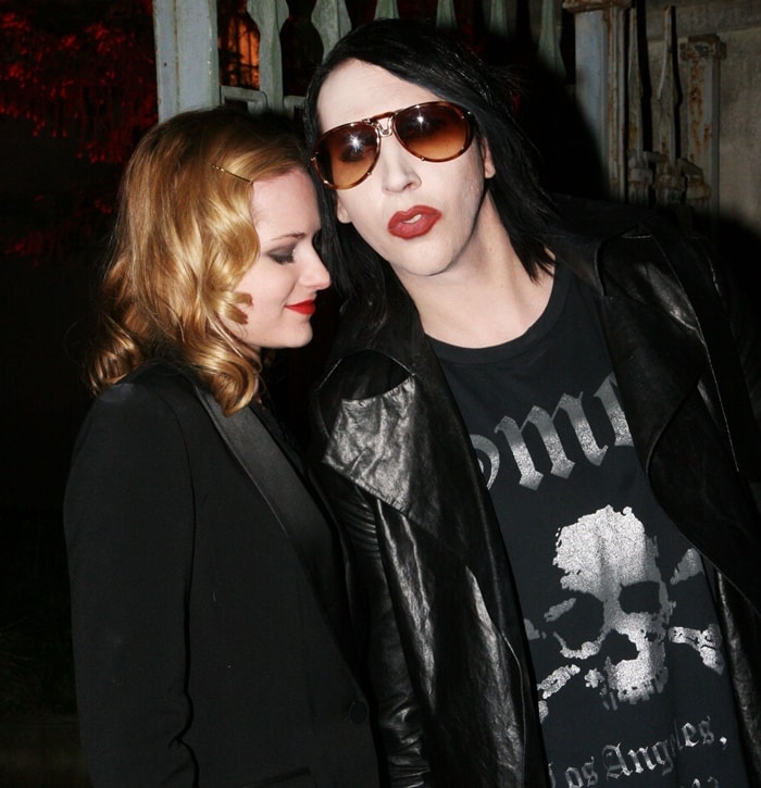 Marilyn Manson and girlfriend Evan Rachel Wood leaving a listening session of his new album "Eat Me, Drink Me"