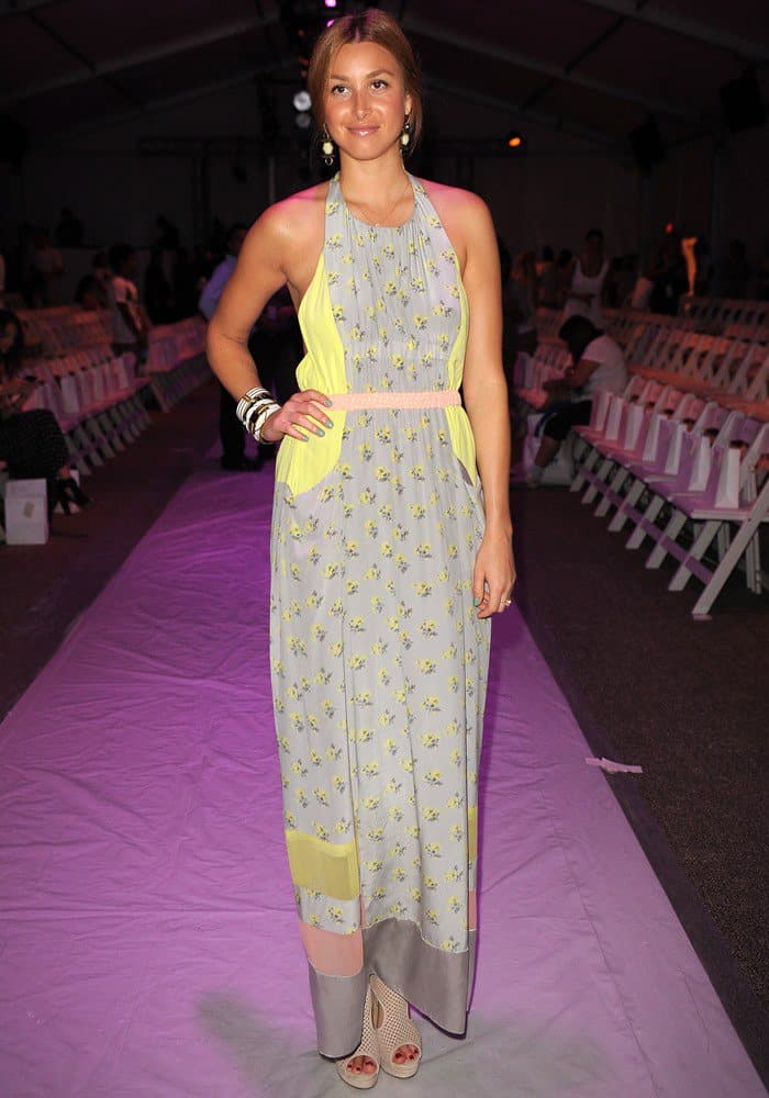 Whitney Port attended the Mara Hoffman Swimwear Runway Show in Miami on July 16, 2011, wearing a Rebecca Taylor Resort 2012 printed maxi dress