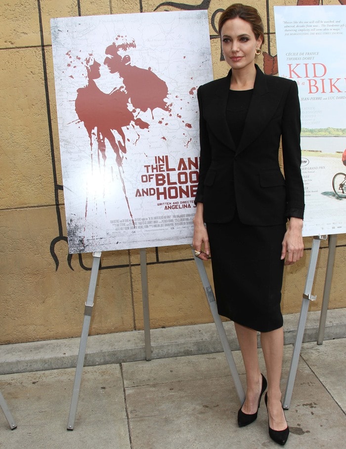 Angelina Jolie wearing boring shoes at the American Cinematheque's 69th Annual Golden Globe Awards Foreign-Language Nominee Event