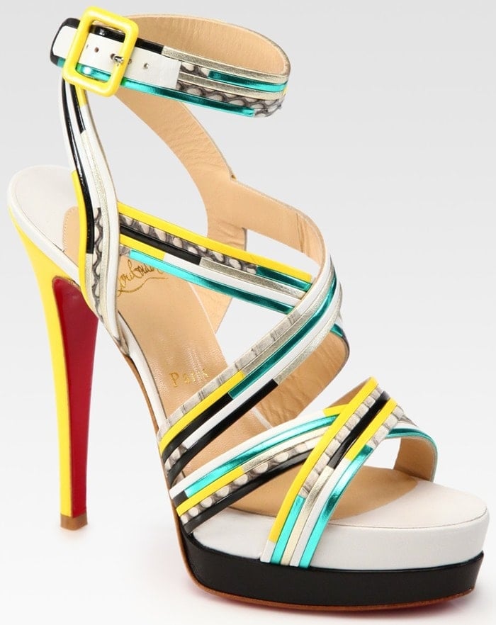 The dazzling 'Meteorita' sandals in multicolor metallic leather epitomizing the vibrant essence of Christian Louboutin's Spring/Summer 2012 collection