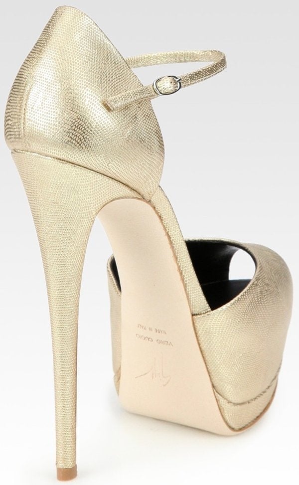 Giuseppe Zanotti Metallic Leather Peep Toe Mary Jane Pumps