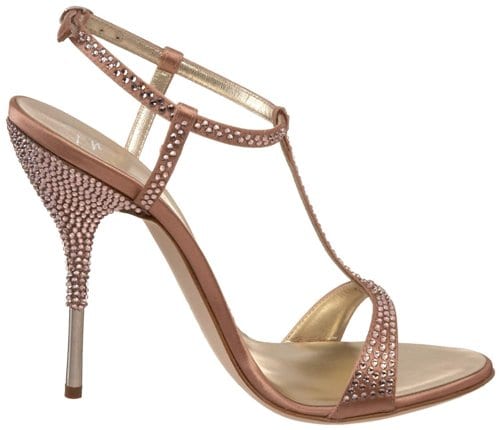 Soft salmon colored embellished heels from Giuseppe Zanotti