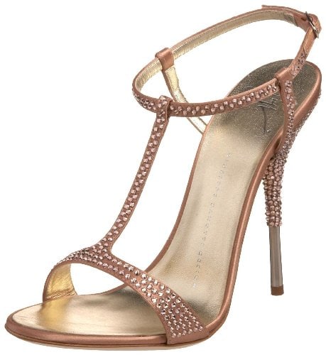 Soft salmon colored embellished heels from Giuseppe Zanotti