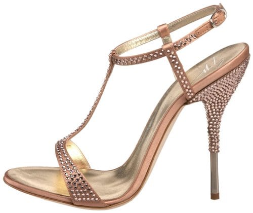 Soft salmon colored embellished heels from Giuseppe Zanotti