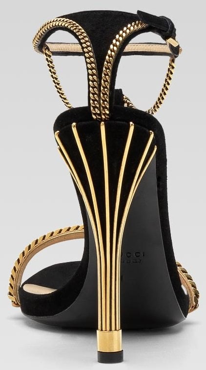Suede and gold metal embellished heel
