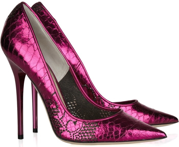 Jimmy Choo Pink Tippi Snake-effect Leather Pumps