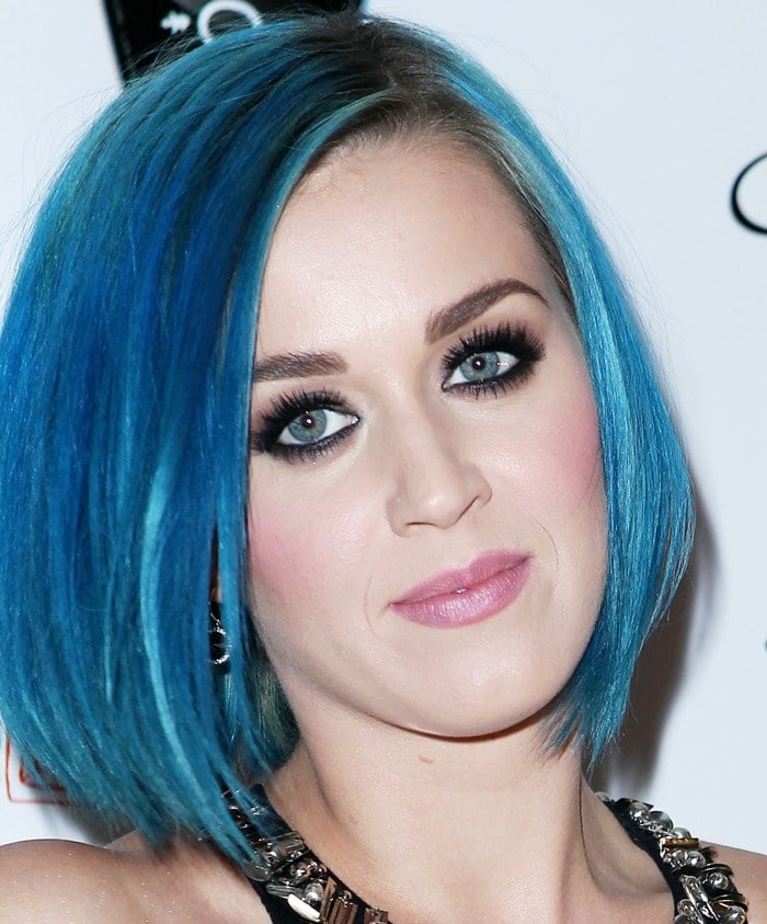Katy Perry shows off an electric blue hair color at the GiveLove event