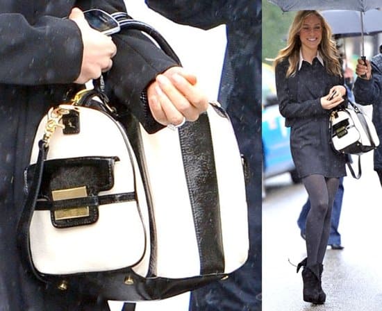 Radiant and expecting, Kristin Cavallari steps out in West Hollywood, Los Angeles, showcasing her stylish Z Spoke Zac Posen Americana Zs1005 satchel, perfect for a rainy day