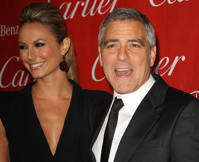 Stacy Keibler and George Clooney at the 23rd annual Palm Springs International Film Festival Awards Gala at the Palm Springs Convention Center in Los Angeles on January 7, 2012