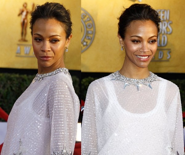 Zoe Saldana at the 18th Annual Screen Actors Guild Awards held at the Shrine Auditorium in Los Angeles on January 29, 2012