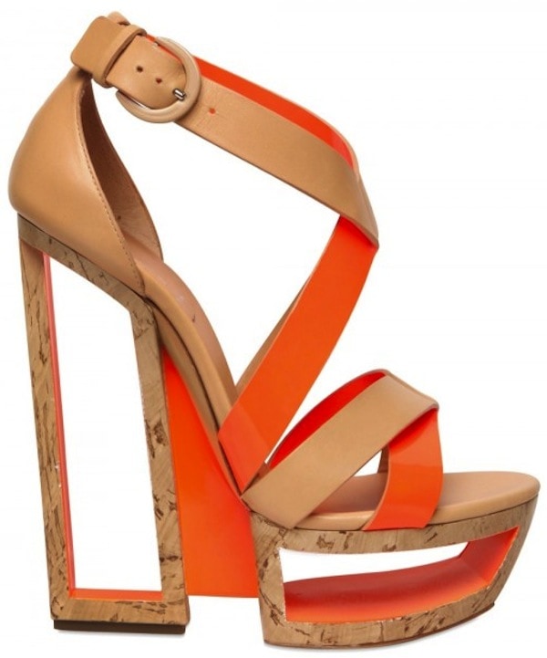 Casadei Leather and Patent Cross Over Wedges