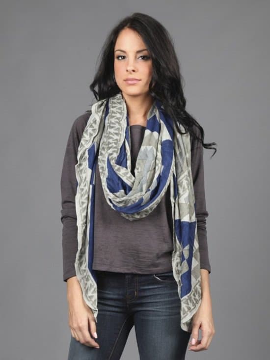 Theodora & Callum Aztec Print Blanket Scarf in Navy