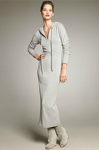 Donna Karan Jersey Zip-Front Long Hooded Dress