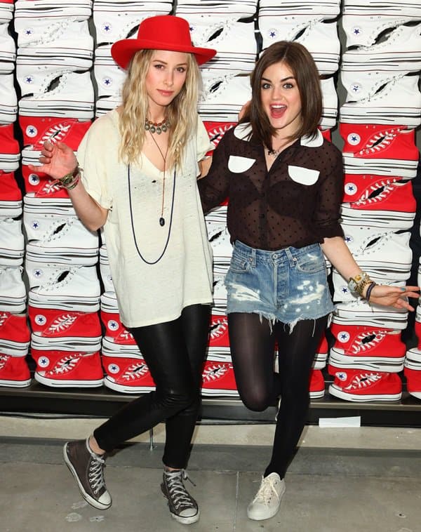 Best known for her role as Ivy Sullivan on The CW teen drama series 90210, American actress Gillian Zinser poses with Lucy Hale
