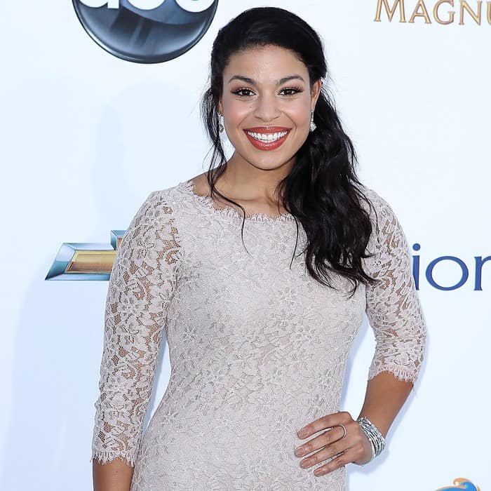 Jordin Sparks in a nude Diane von Furstenberg ‘Zarita’ floral lace dress