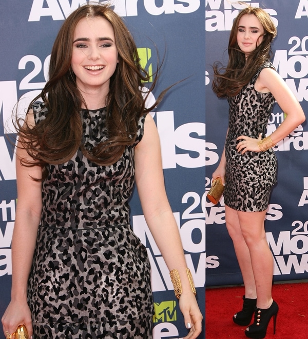 Lily Collins at the 2011 MTV Movie Awards held at the Gibson Amphitheatre in Los Angeles on June 5, 2011