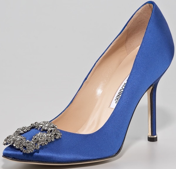 Manolo Blahnik Hangisi Jewel Satin Point Toe Pump in Cobalt Blue