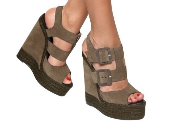 Pierre Hardy Suede Buckled Sandal Wedges in Grey