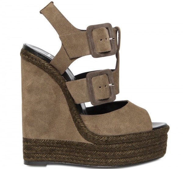 Pierre Hardy Suede Buckled Sandal Wedges in Grey