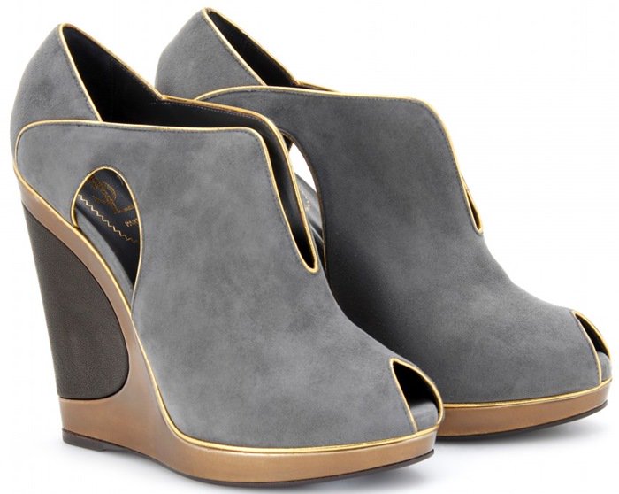 Saint Laurent Gray Maggy 105 Suede Cutout Wedges