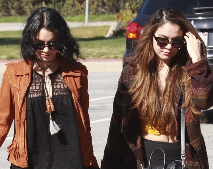 Filipino actresses Vanessa Hudgens and her sister Stella arrive at Forest Lawn Memorial Park