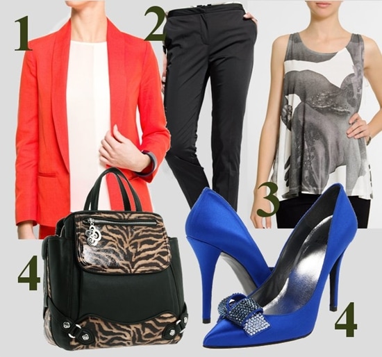 1. Mango Smoking Suit Jacket / 2. Mango Slim Fit High Waist Cropped Trousers / 3. Mango Printed Tee / 4. Stuart Weitzman 'Gloloopy' Pumps / 5. Brighton 'Leeza' Convertible Backpack