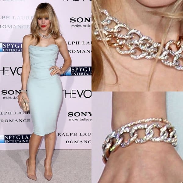 Rachel McAdams wore a double chain-link pave necklace and a link bracelet
