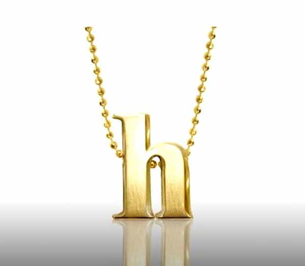 Gold “h” pendant necklace by American retailer and fine jewelry designer Alex Woo