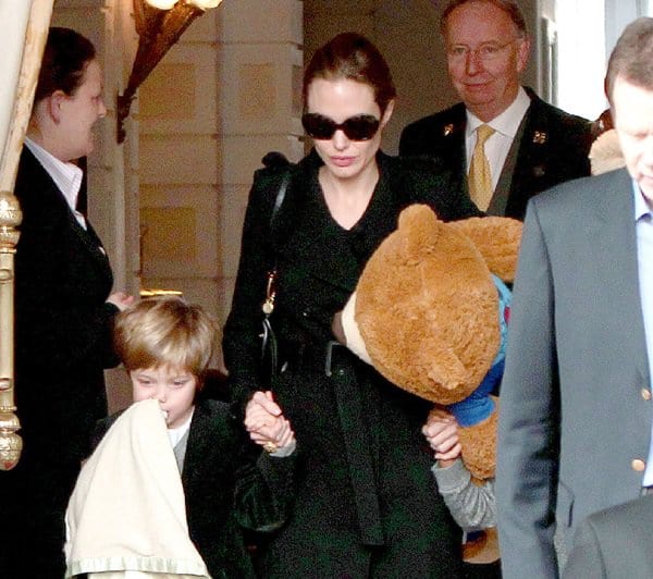 Angelina Jolie is effortlessly chic, carrying her beloved Dolce & Gabbana 'Miss Sicily' handbag