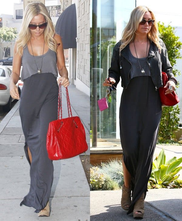 Ashley Tisdale wears Free People's Emma Too Fer dress in washed coal in Hollywood