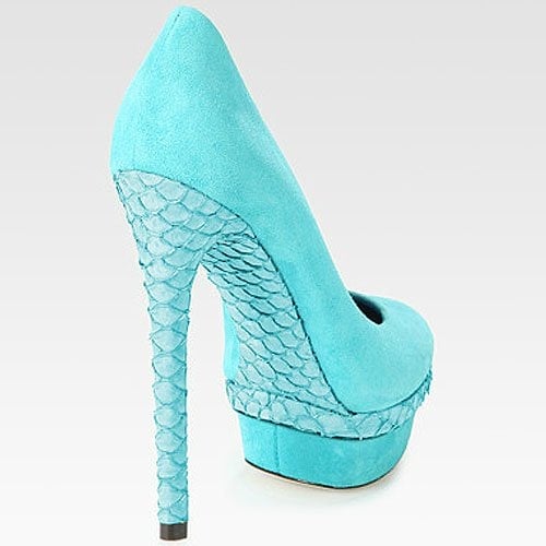 B Brian Atwood 'Fontanne' Suede and Snake Print Platform Pumps in Turquoise