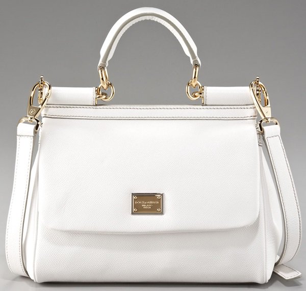 Dolce & Gabbana Small Miss Sicily Leather Handbag in White