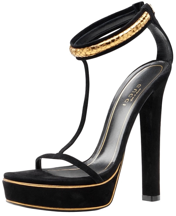 Gucci Black Leight T-Strap Sandals