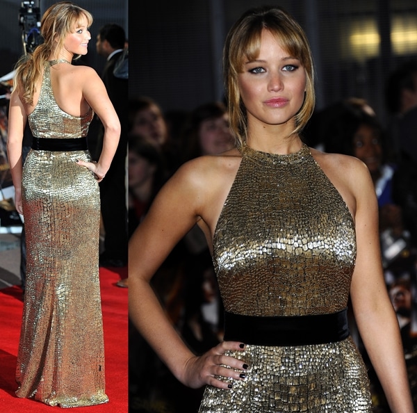 Jennifer Lawrence wearing a custom Ralph Lauren gown