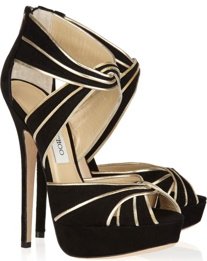 Jimmy Choo Black Koko Metallic Leather and Suede Sandals