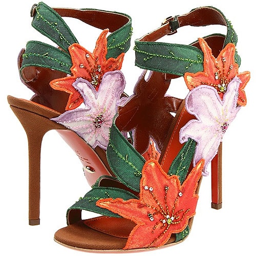 Sergio Rossi Chloris Orange Flower Printed Canvas Sandal