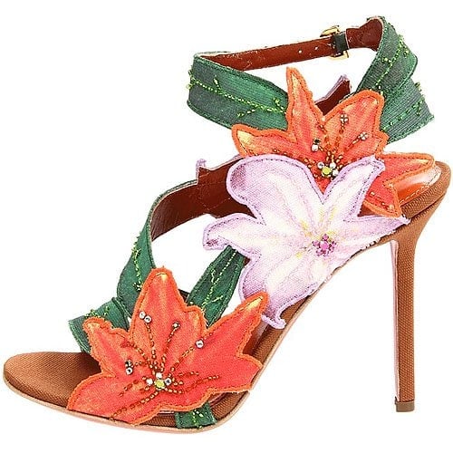 Sergio Rossi Chloris Orange Flower Printed Canvas Sandal