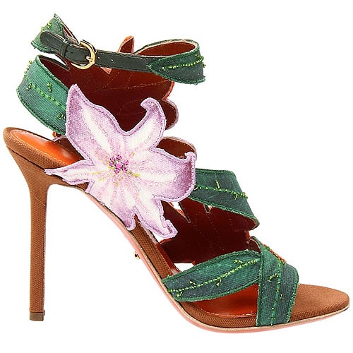 Sergio Rossi Chloris Orange Flower Printed Canvas Sandal