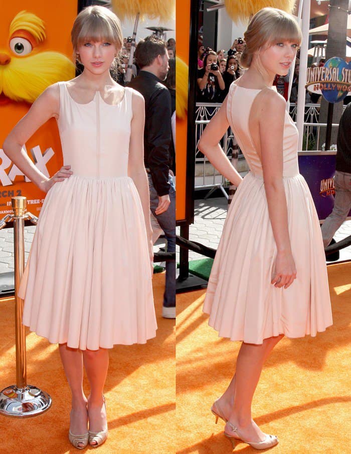 Taylor Swift opted for a lady-like Honor Spring 2012 dress with a full A-line skirt for the premiere of Dr. Seuss' 'The Lorax'