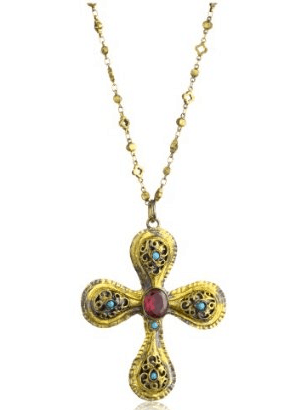 GYPSY Explore Oxidized Gold Filigree Cross with Turquoise Pendant Necklace